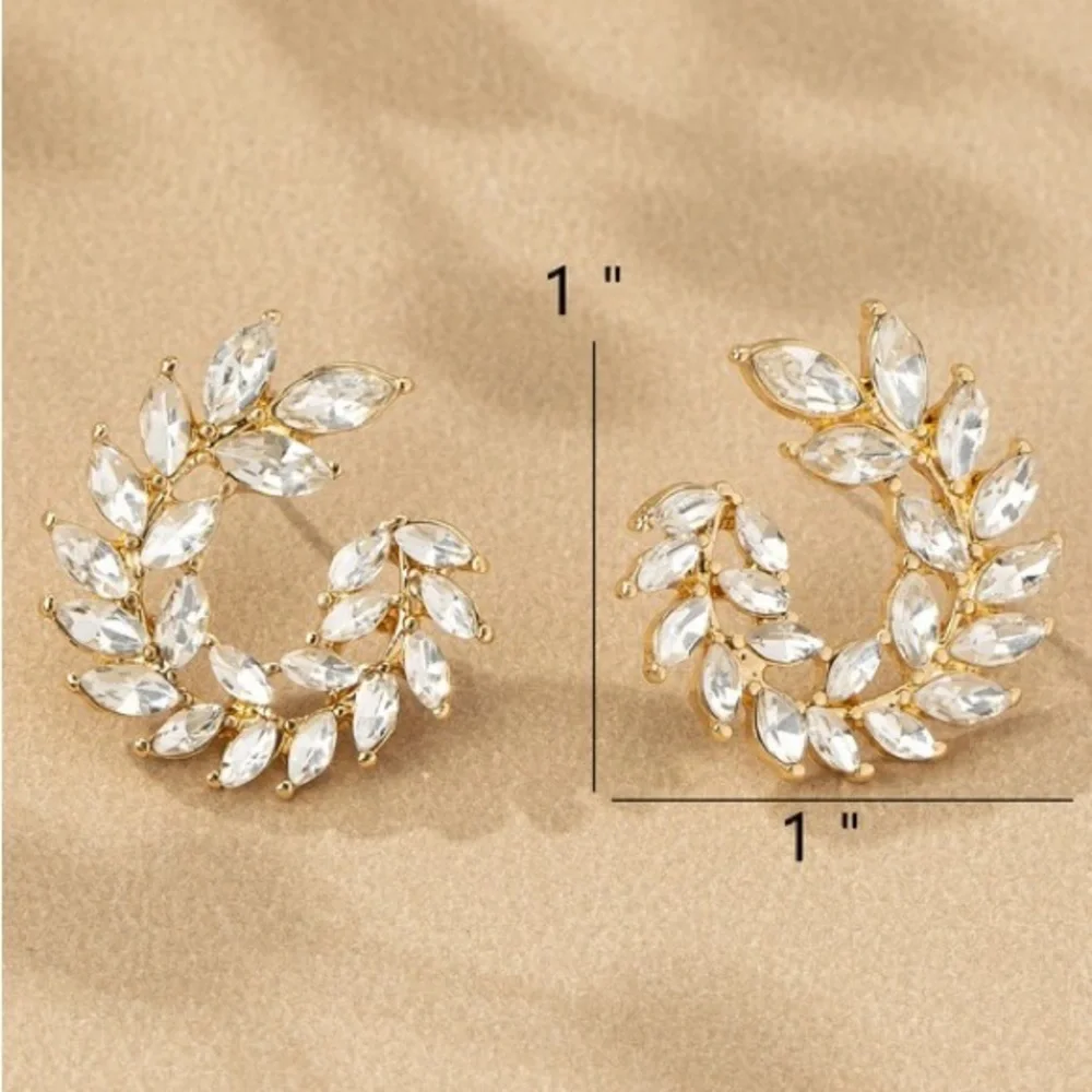 Rhinestone Leaf Earrings (5022)